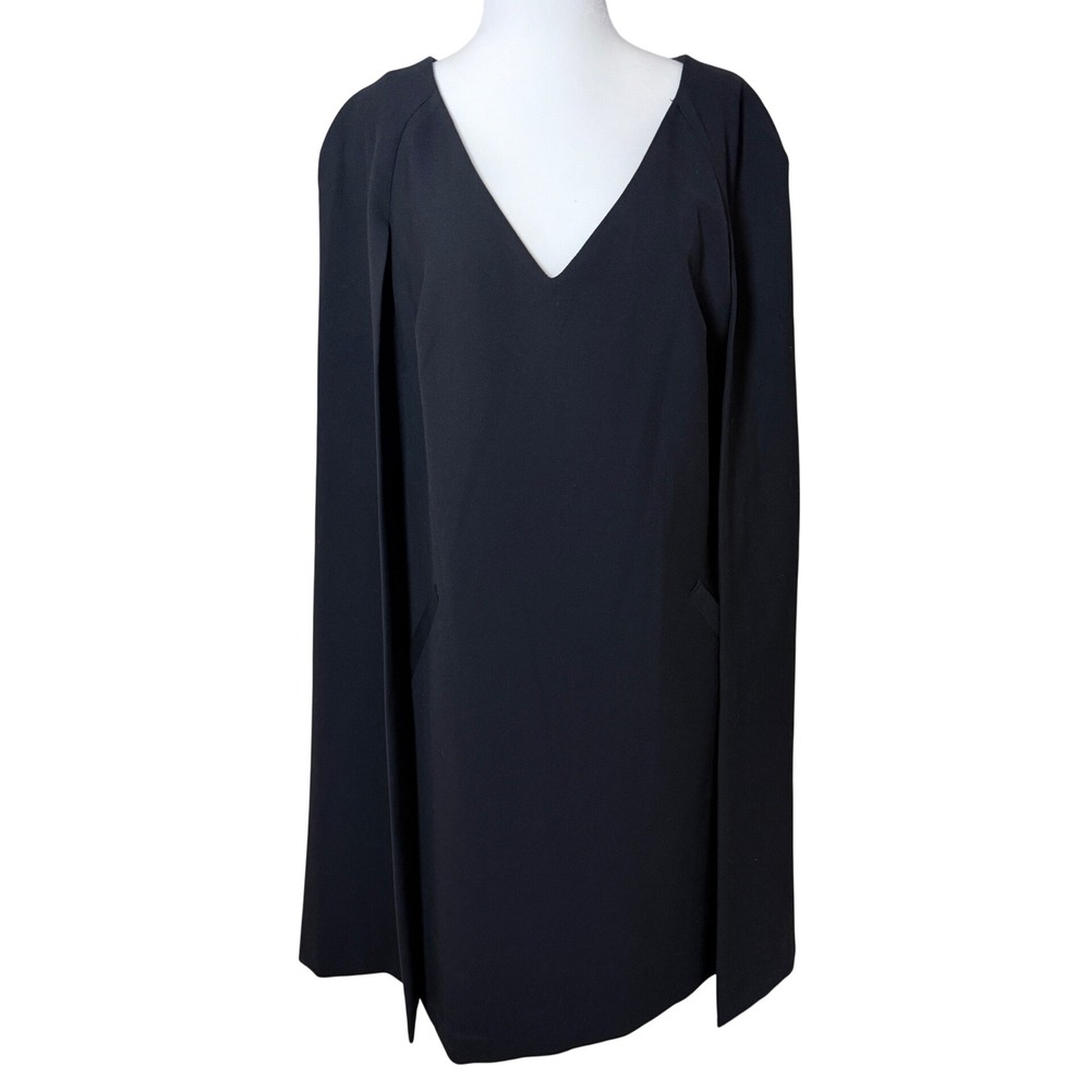 Trina Turk Black Cape Sleeve V Neck Cocktail Dress Pockets Lined